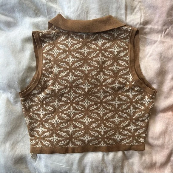 Johnny polo collar v-neck sleeveless Cropped jacquard knit sweater vest size L - Picture 7 of 10